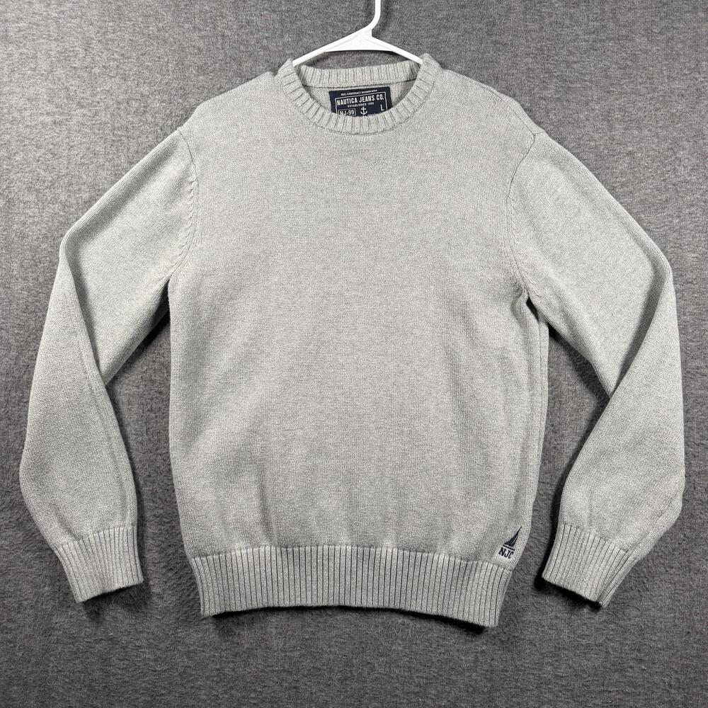 Y2K Nautica Jeans Co NJ-99 Mens Large Gray Cotton Crewneck Sweater Logo VTG Boat